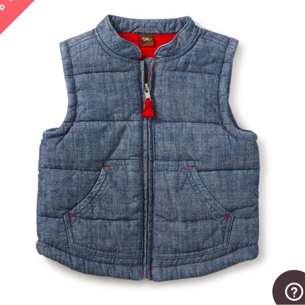 Tea collection chambray quilted vest size m 6/7